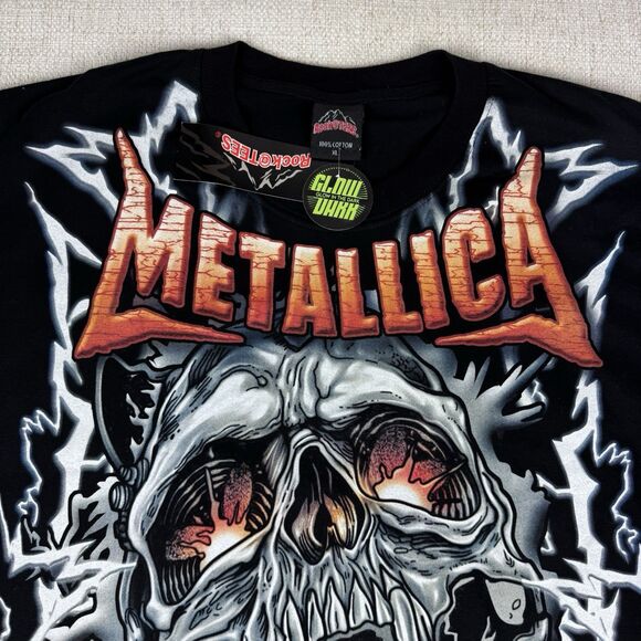 Metallica Skull Graphic T-Shirt Mens XL Double Sided Rock Band Rock@Tees NWT - Picture 4 of 12